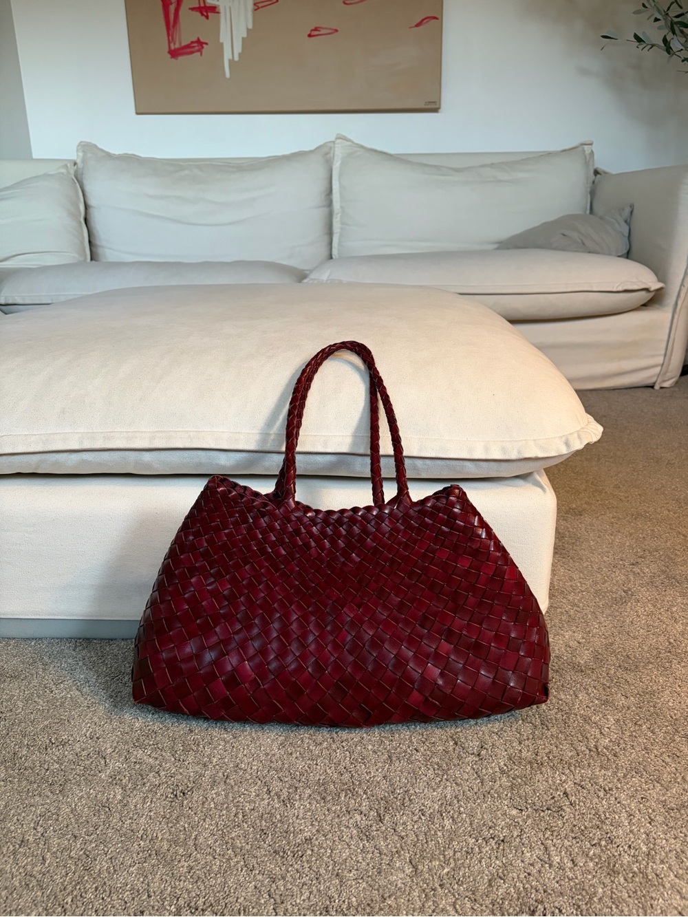 Dragon Diffusion Santa Croce Woven Tote in Bordo Red - Picture 2 of 7